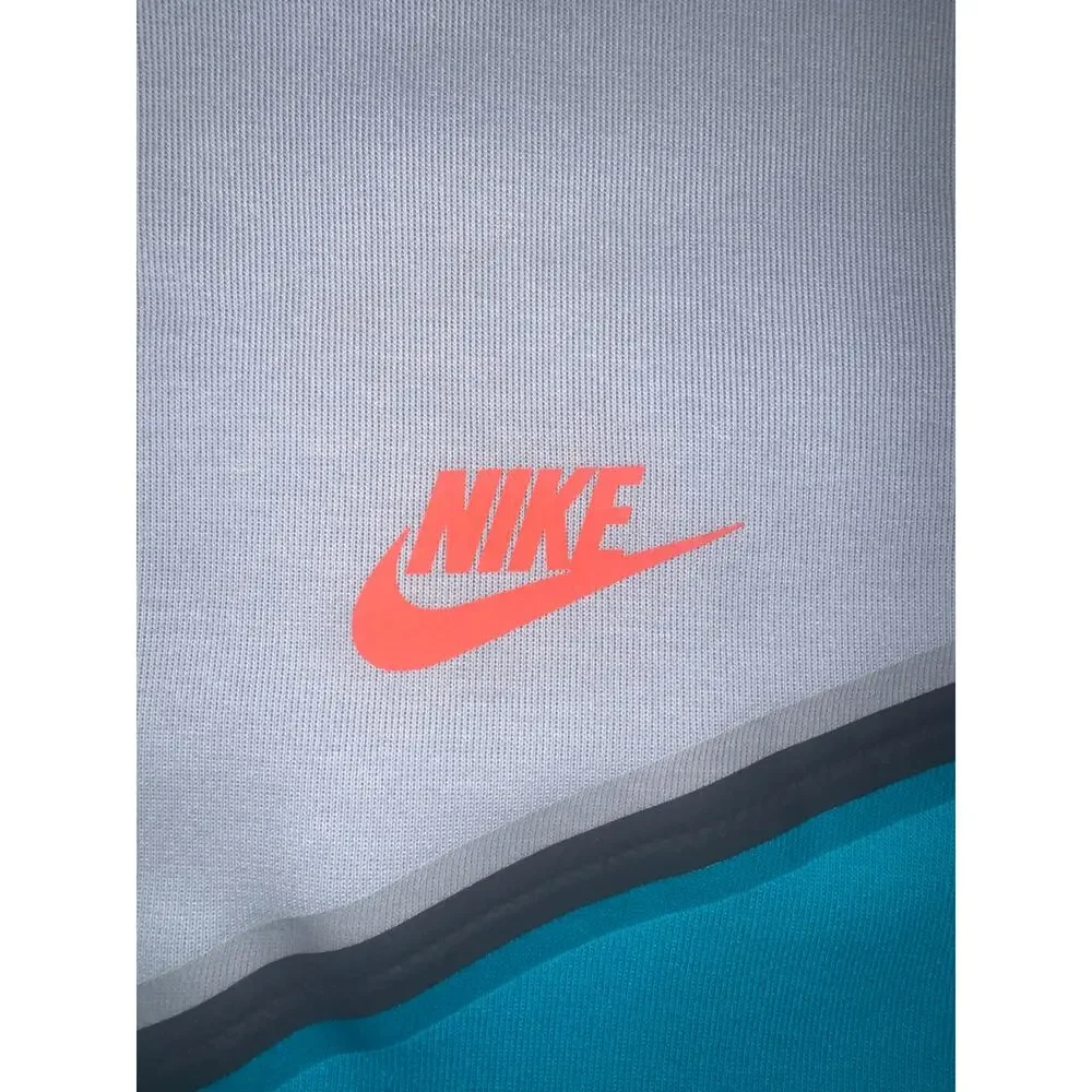 Nike Tech Fleece Hoodie Wolf Grey Aqua Marine Orange CU4489-012 Size Large